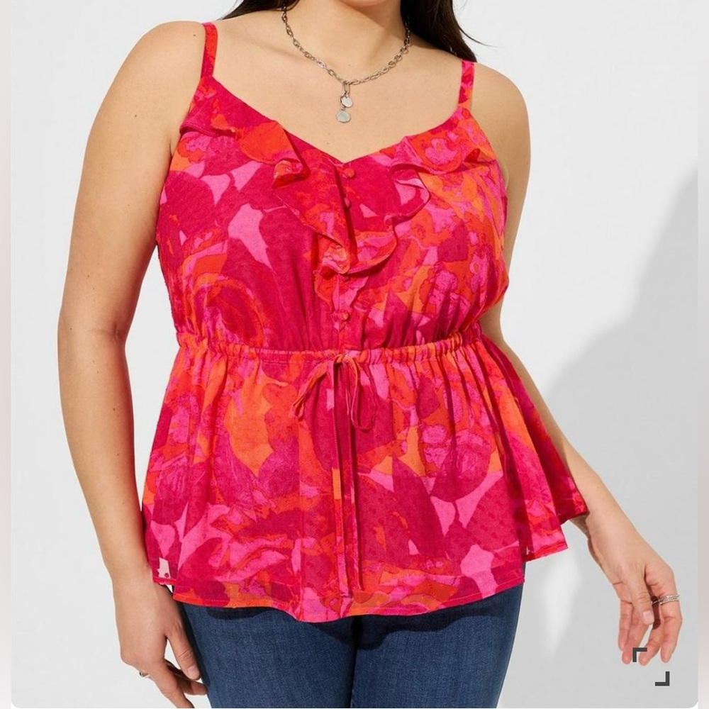 🆕NWT🔖Torrid Chiffon Clip Dot Ruffle Tie Waist Tank - 3x